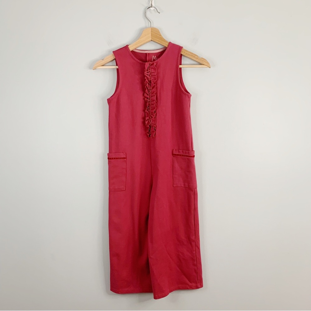 Mini Boden Girls Jumpsuit Pink Ruffle Front Pants Pockets Sleeveless 7Y 8Y